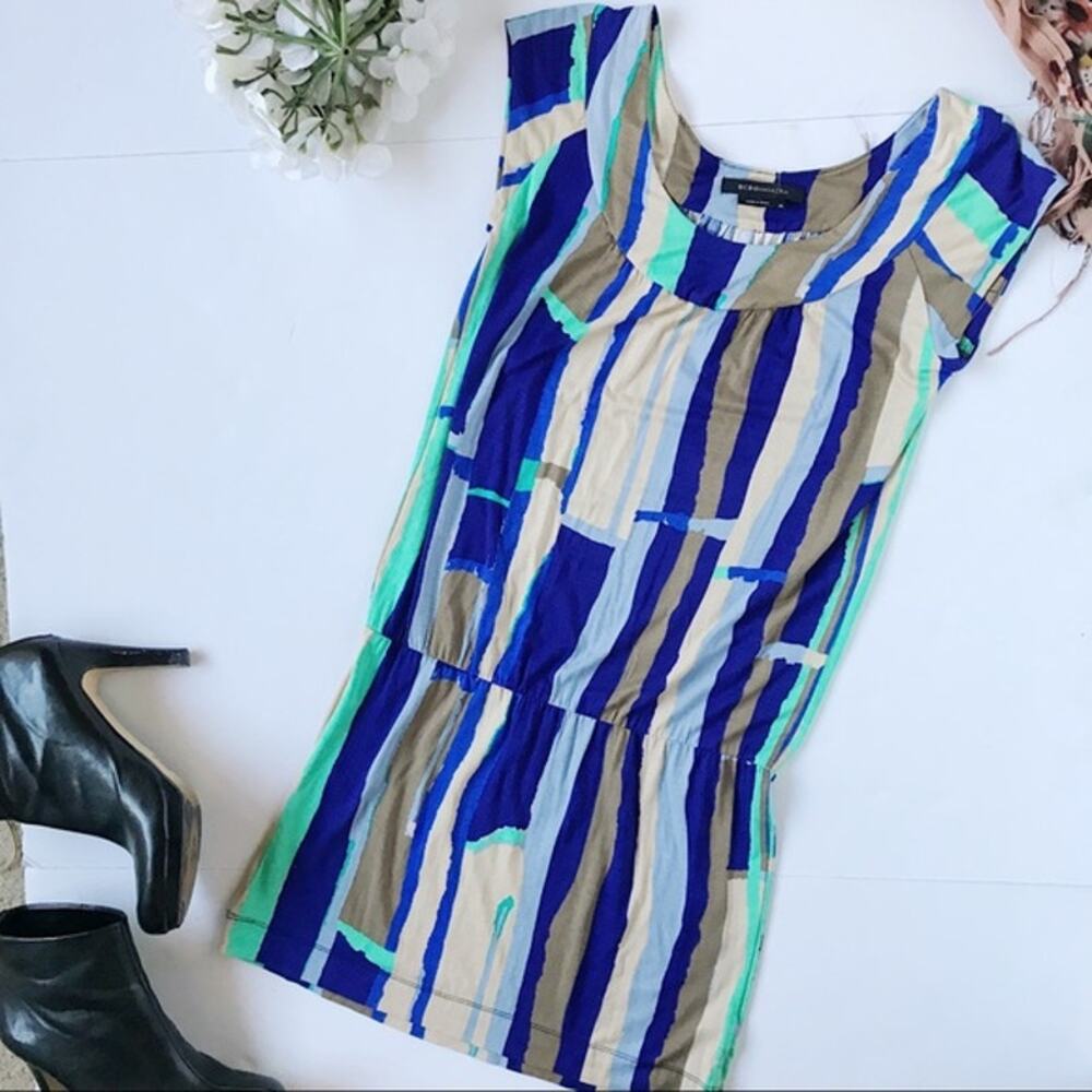 BCBGMaxAzria Blue Color Block Drop Waist Sleeveless Mini Dress Women's Size XS